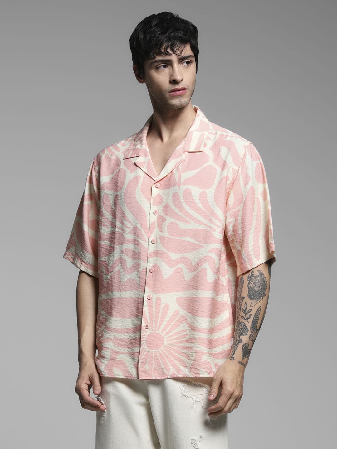 Pink Abstract Print Oversized Shirt