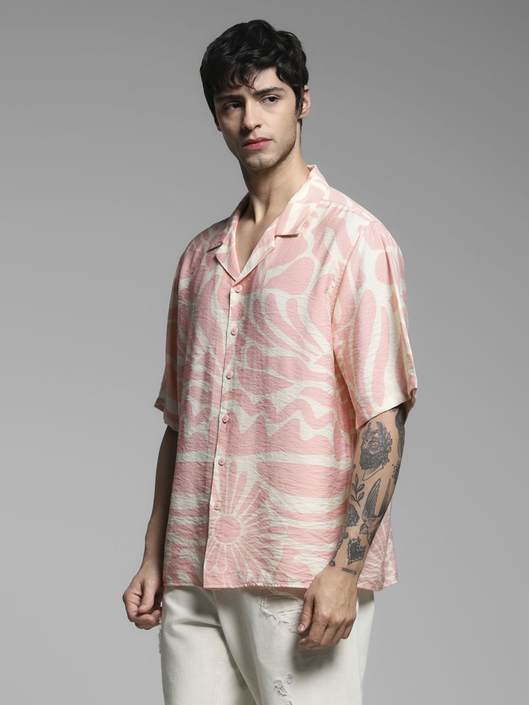 Pink Abstract Print Oversized Shirt