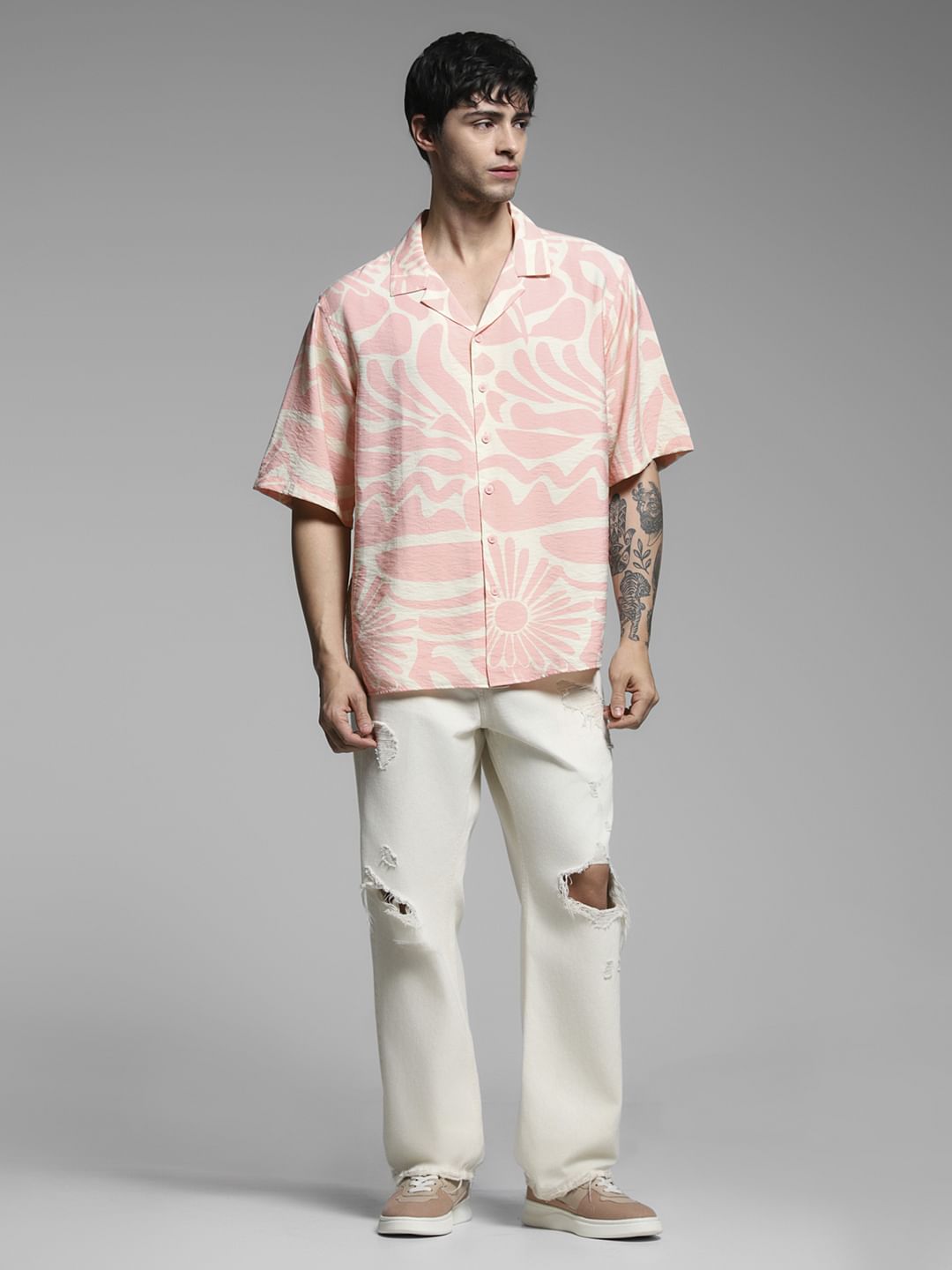 Pink Abstract Print Oversized Shirt