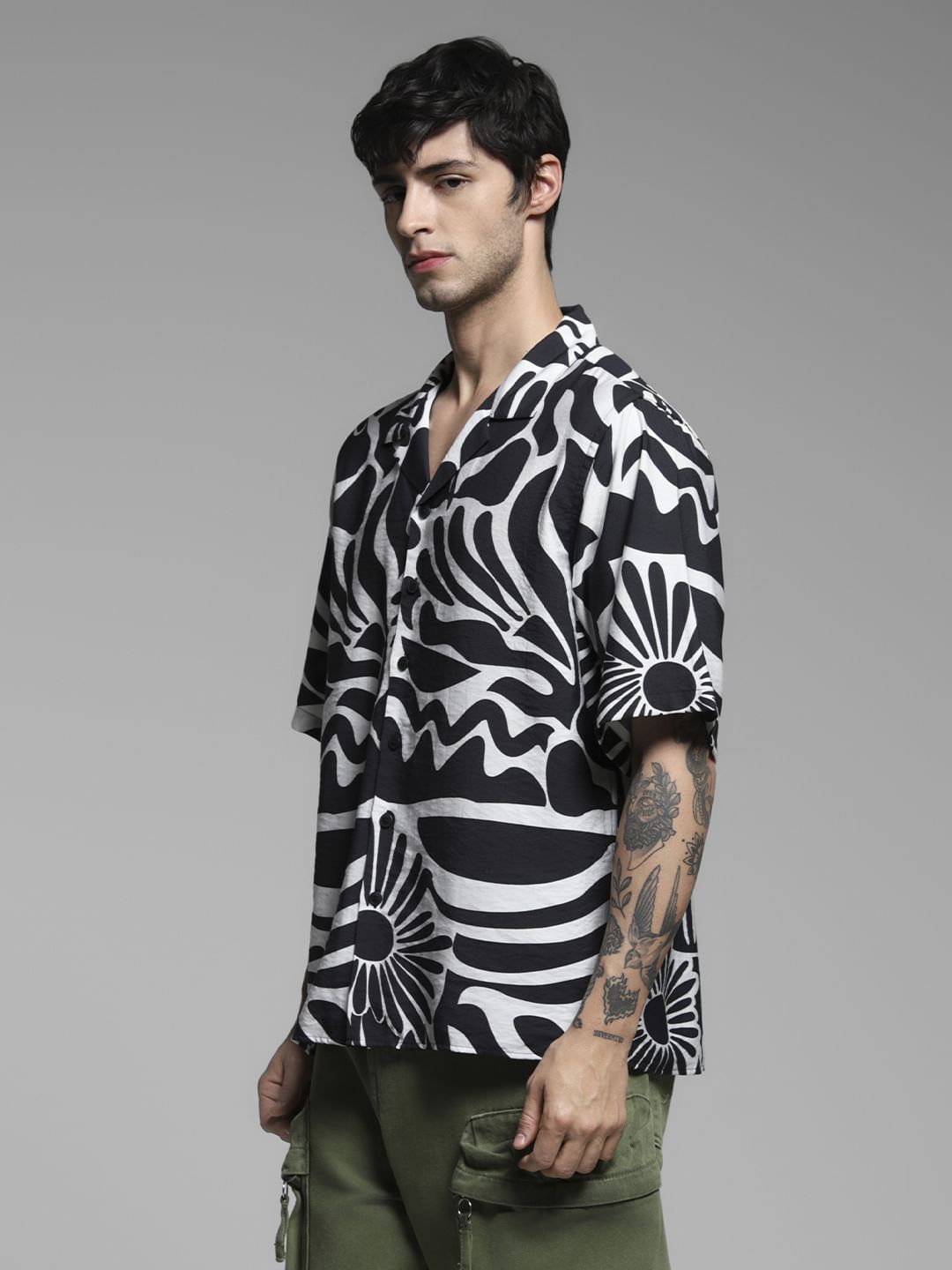 Black Abstract Print Oversized Shirt