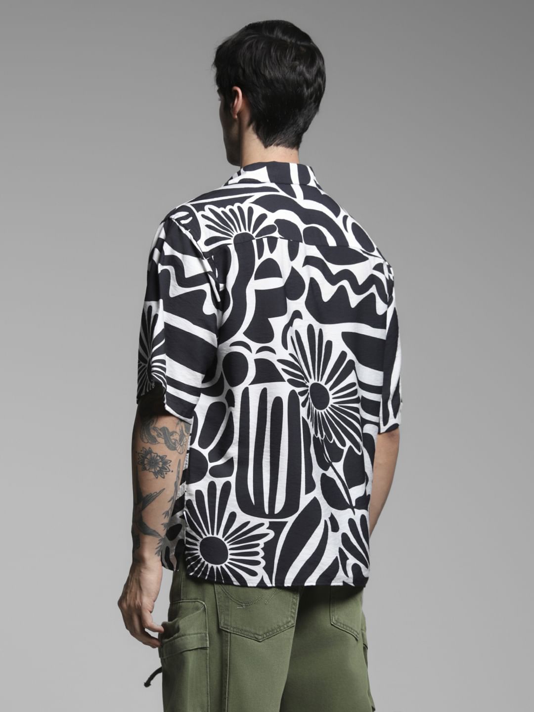 Black Abstract Print Oversized Shirt