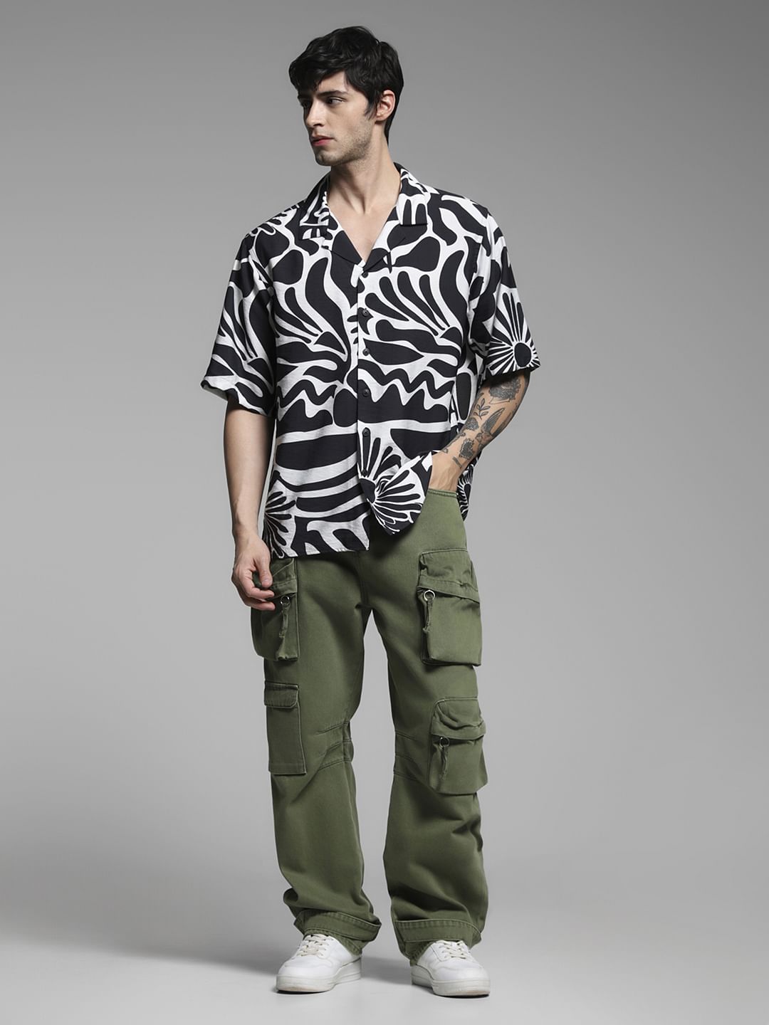 Black Abstract Print Oversized Shirt