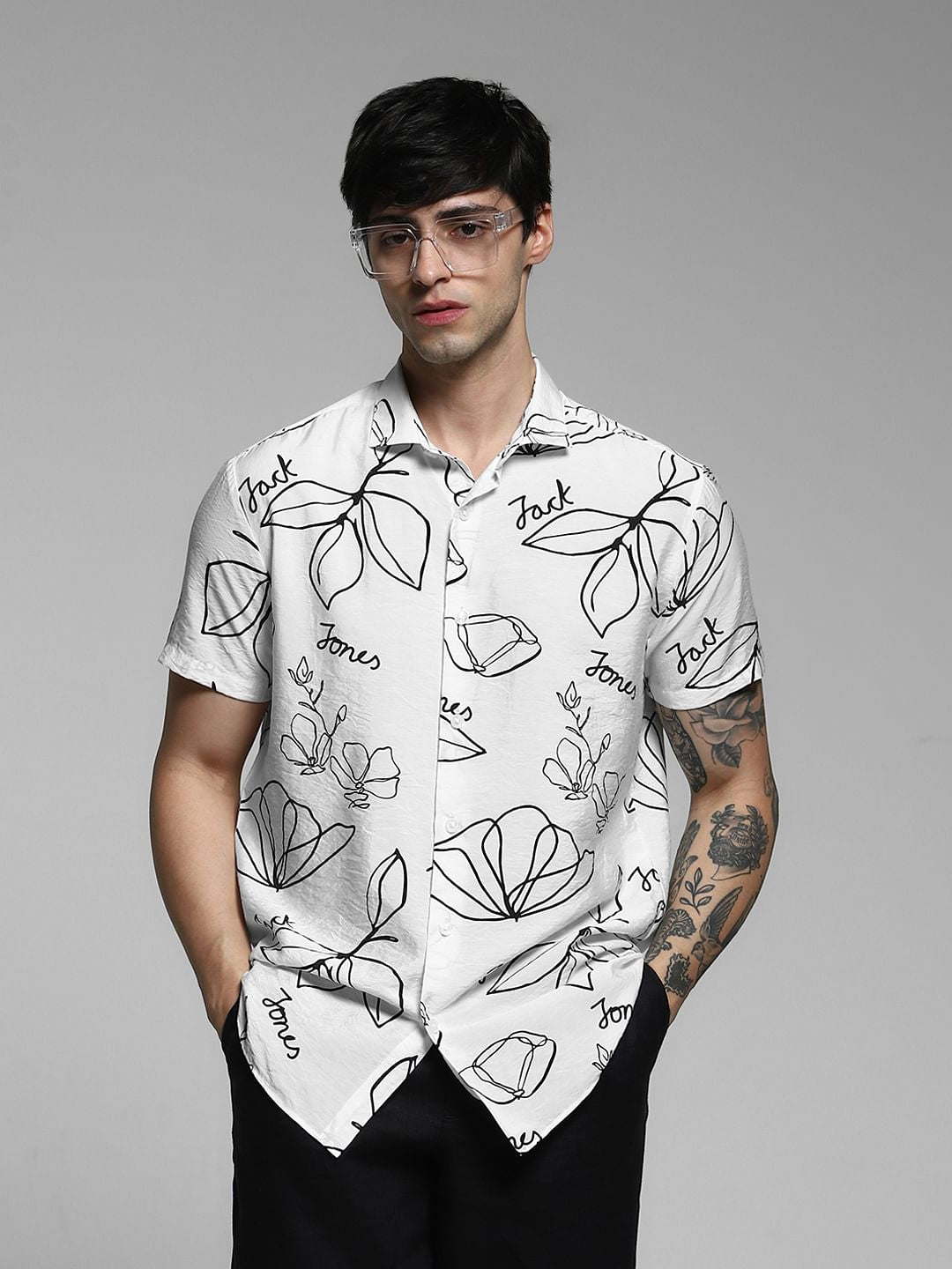 White Printed Viscose Shirt