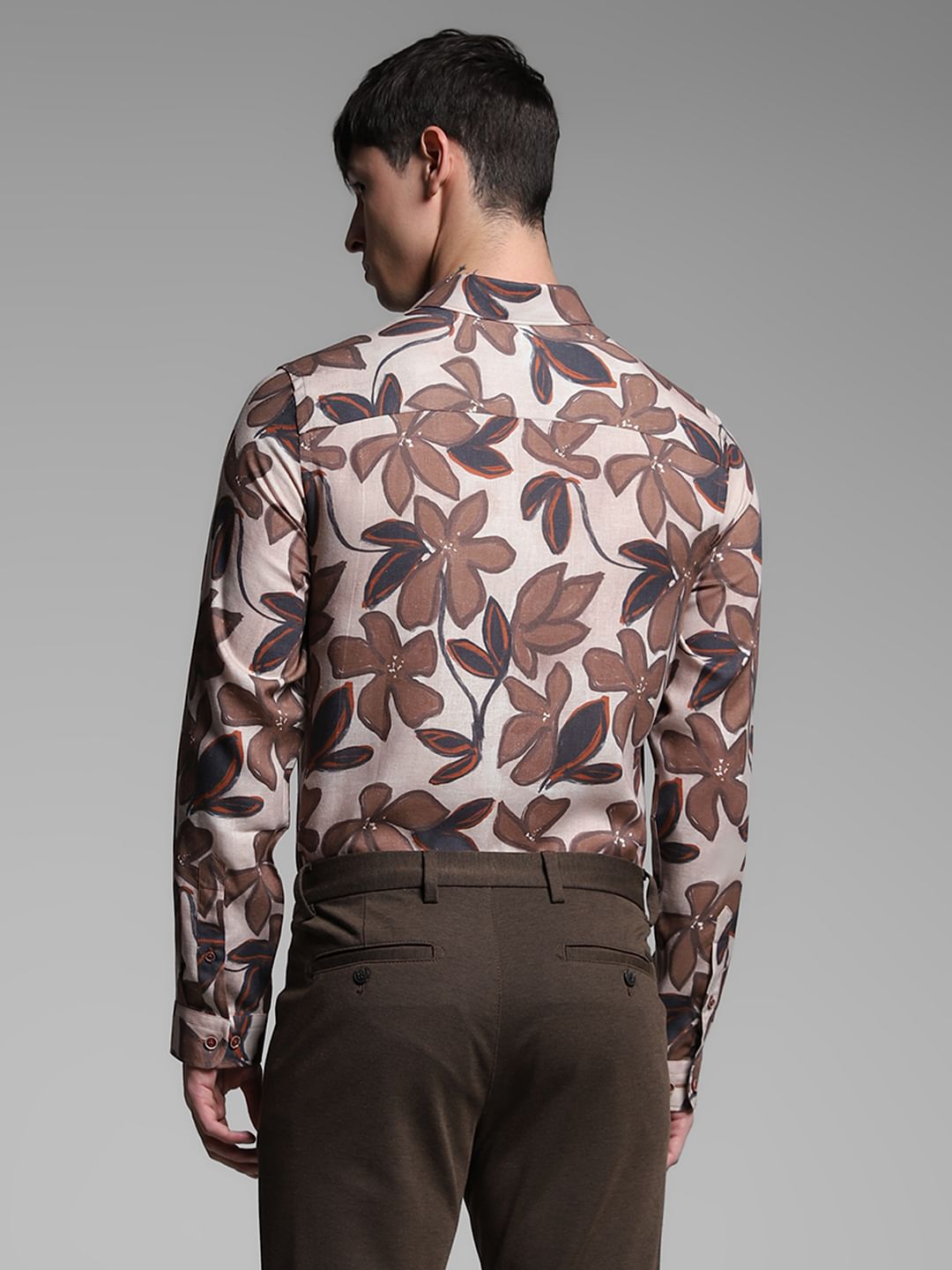 Brown Floral Lyocell Linen Shirt