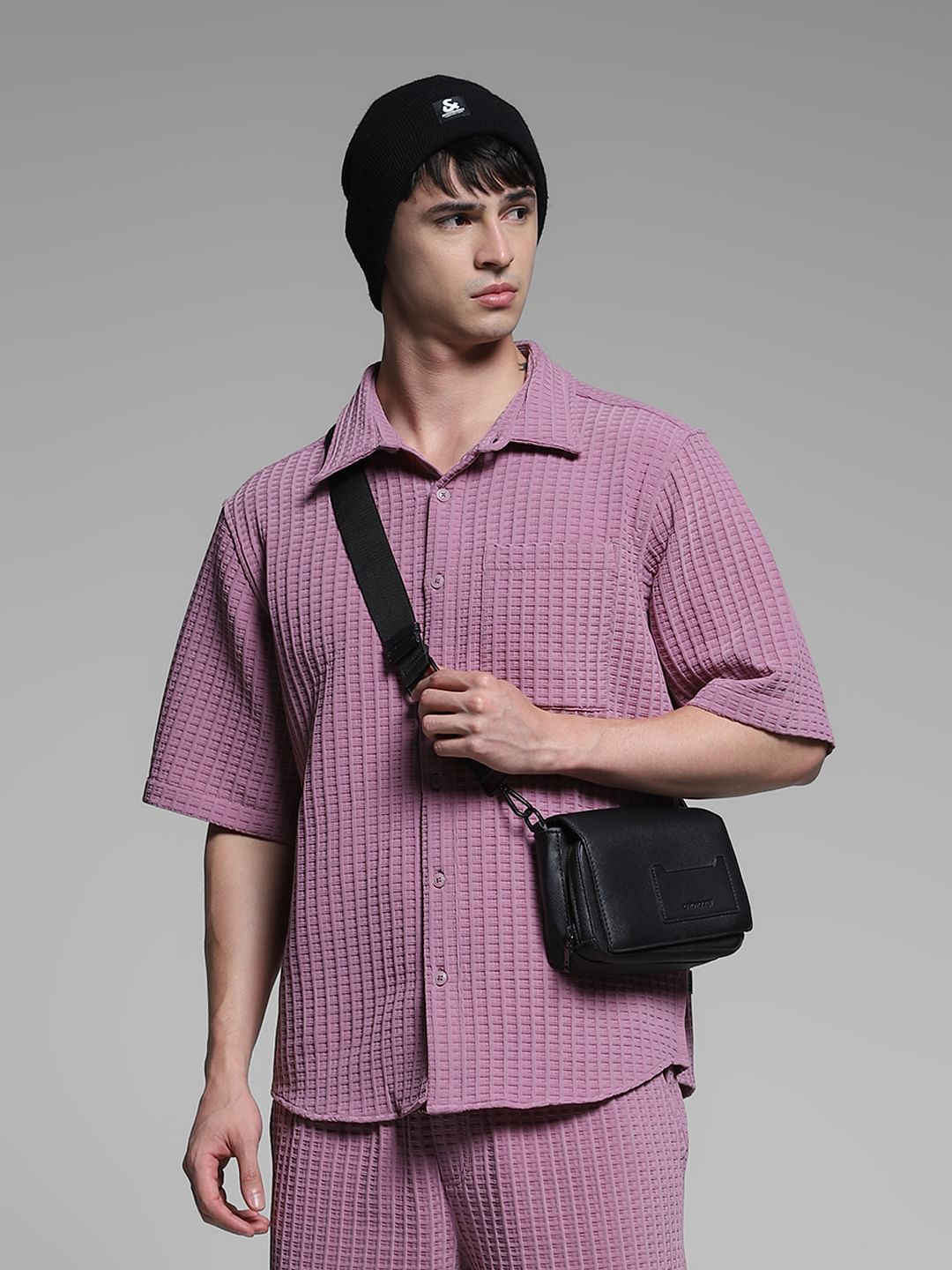 Purple Textured Co-ord Set Shirt