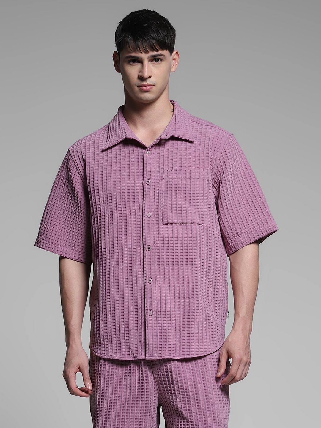 Purple Textured Co-ord Set Shirt