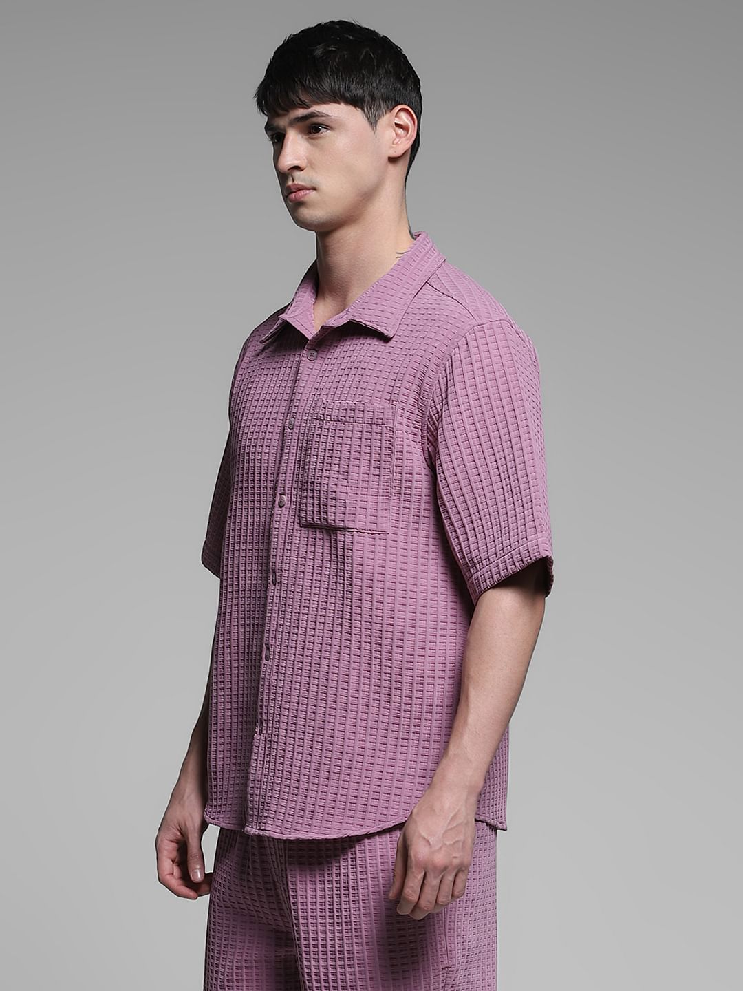 Purple Textured Co-ord Set Shirt