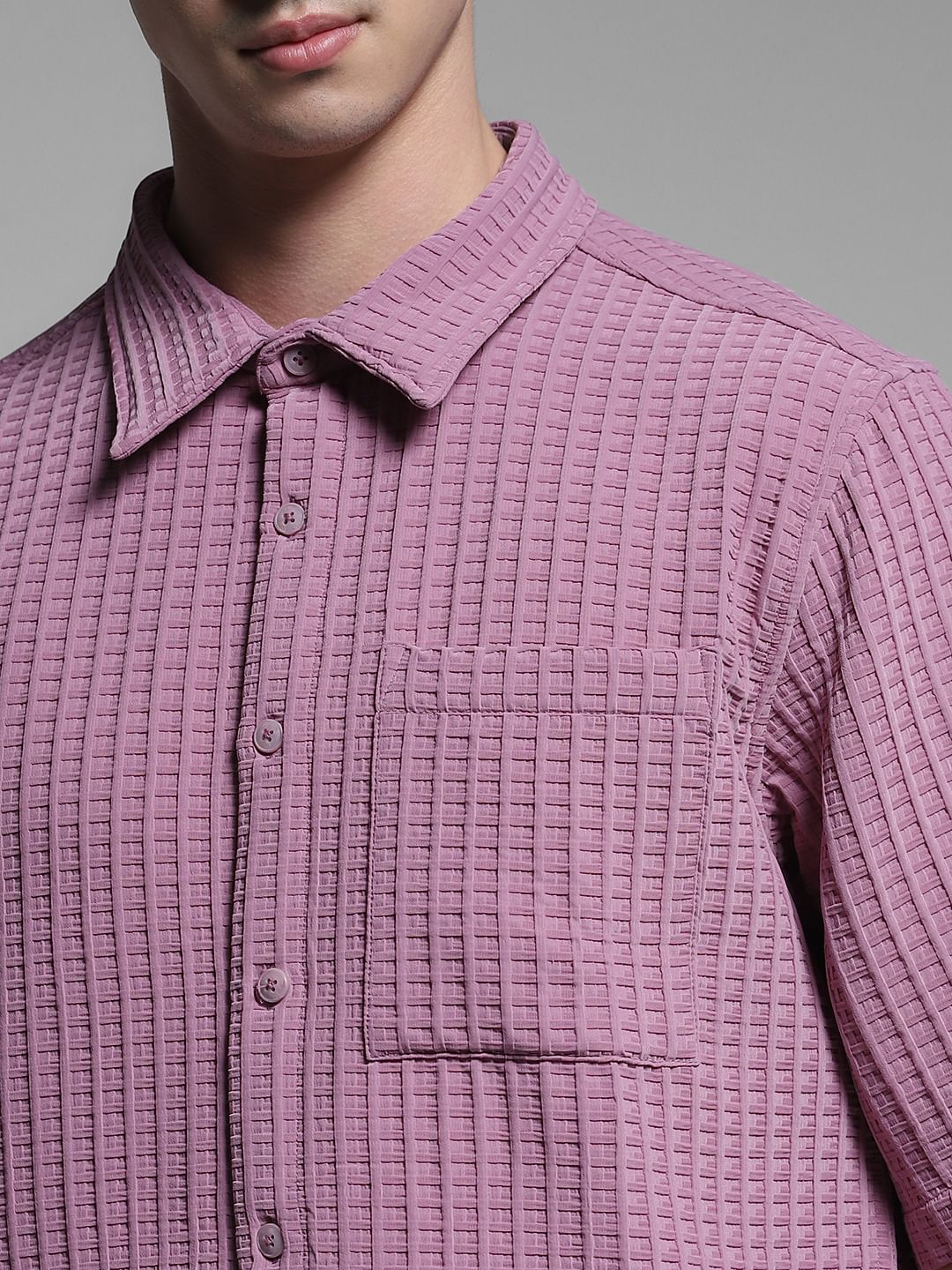 Purple Textured Co-ord Set Shirt