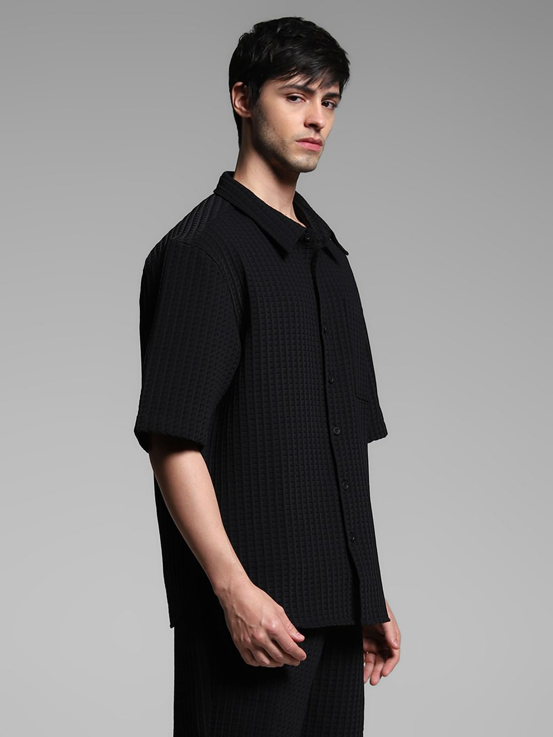 Black Jacquard Co-ord Set Shirt