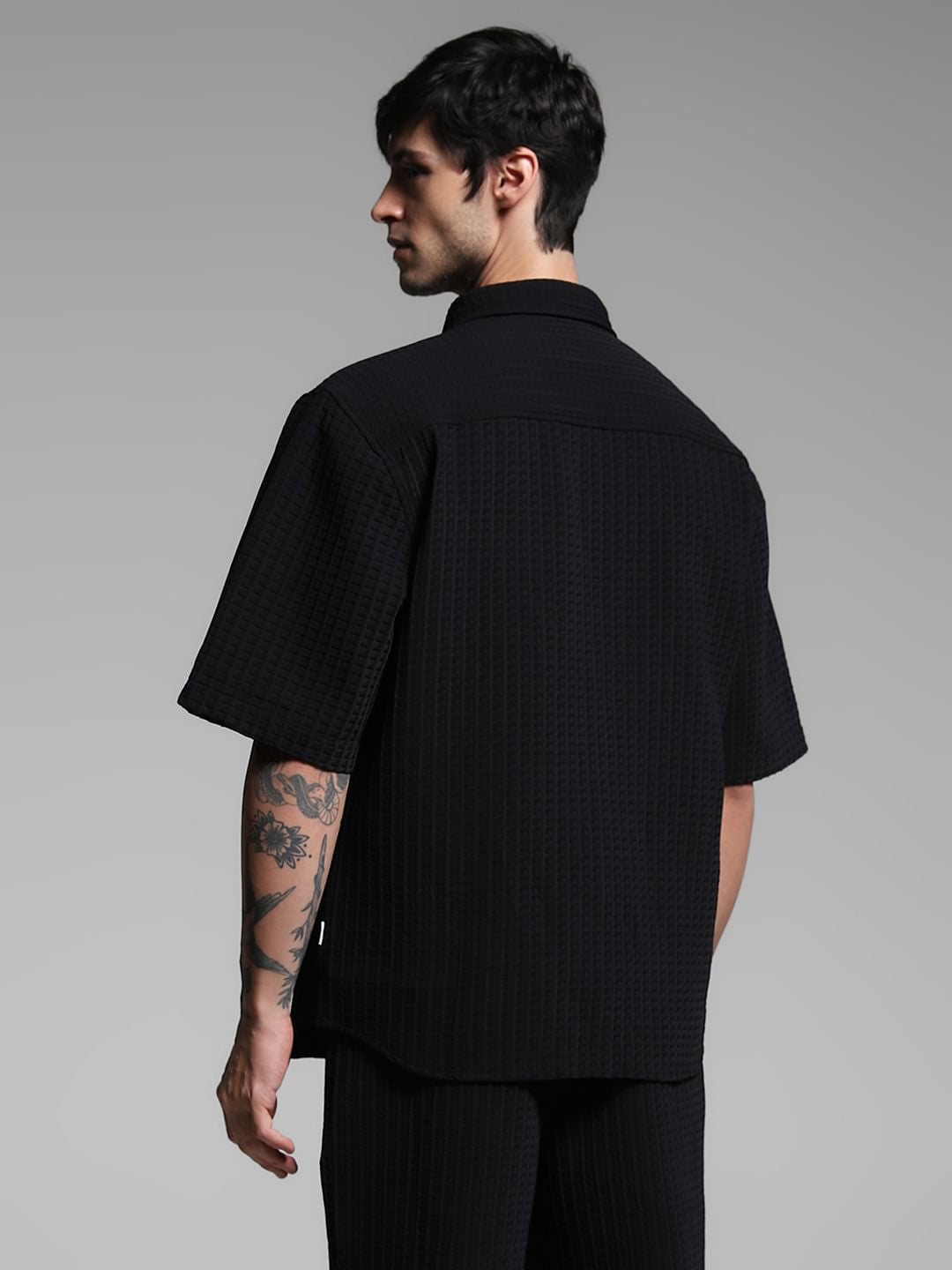 Black Jacquard Co-ord Set Shirt