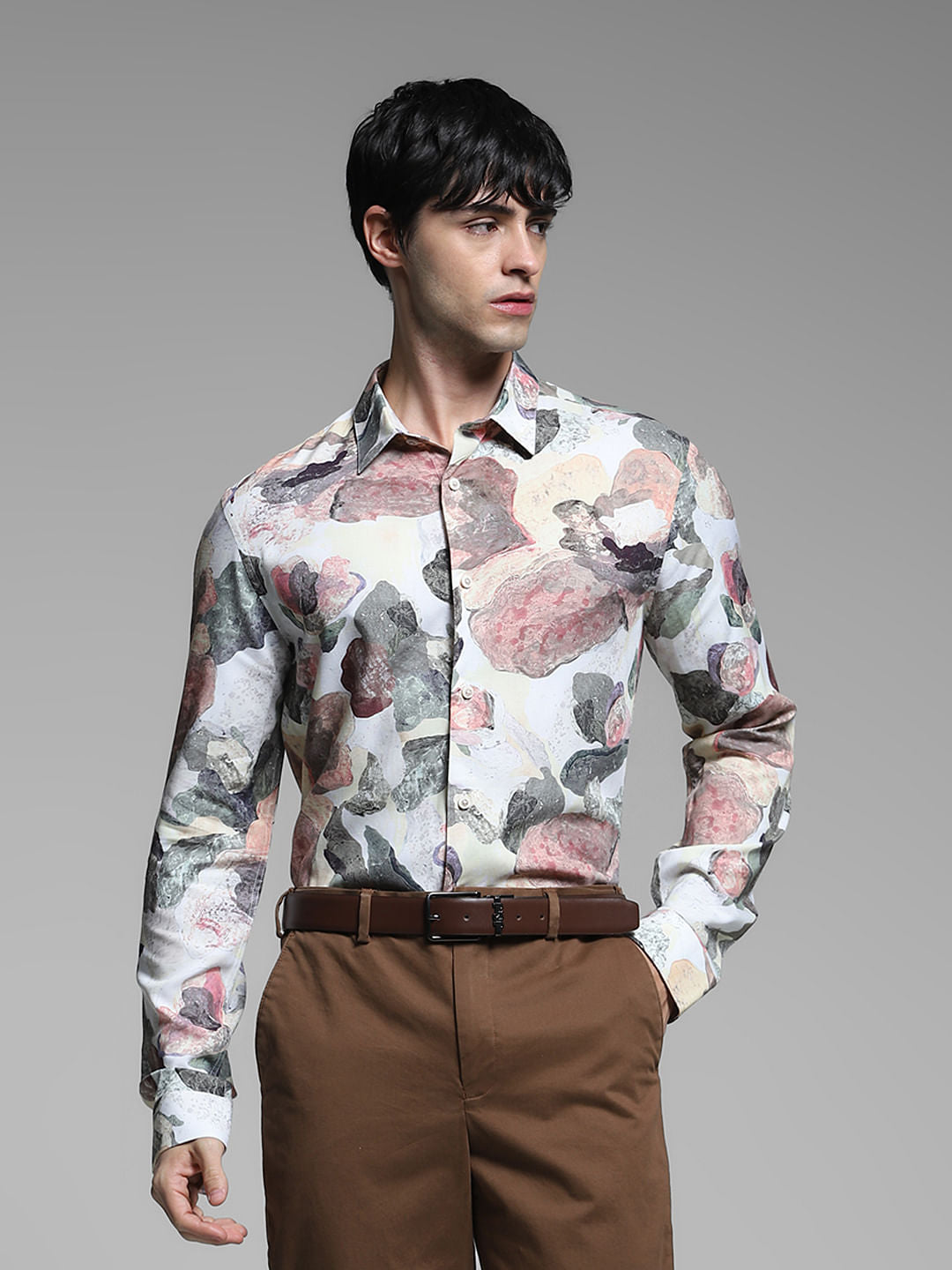 Green Abstract Print Slim Fit Shirt