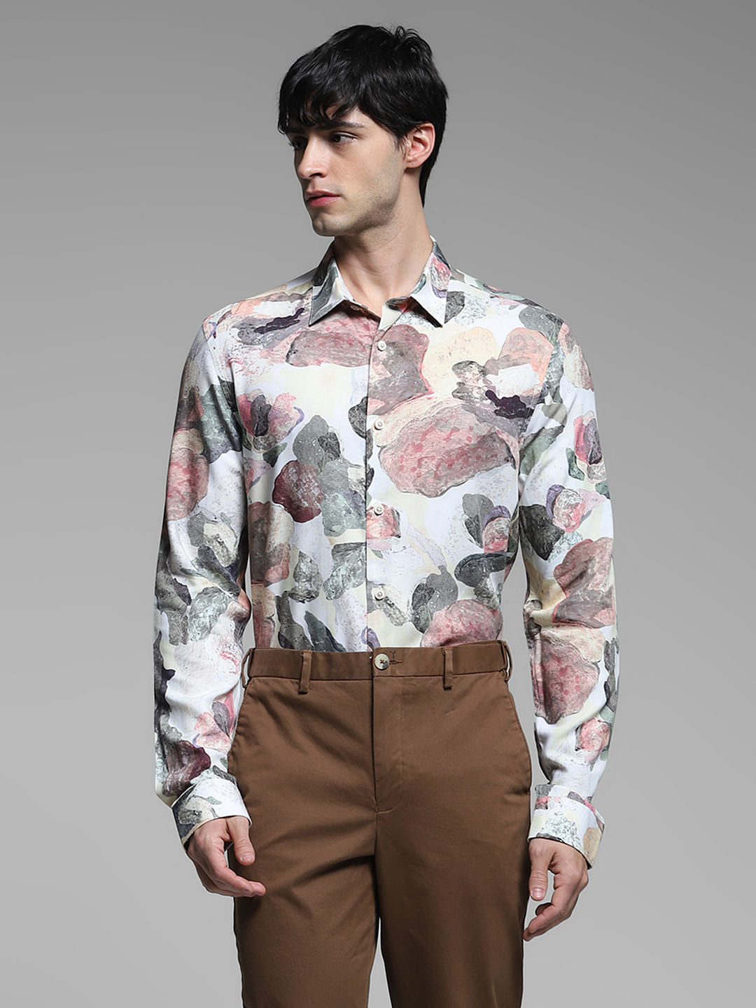 Green Abstract Print Slim Fit Shirt