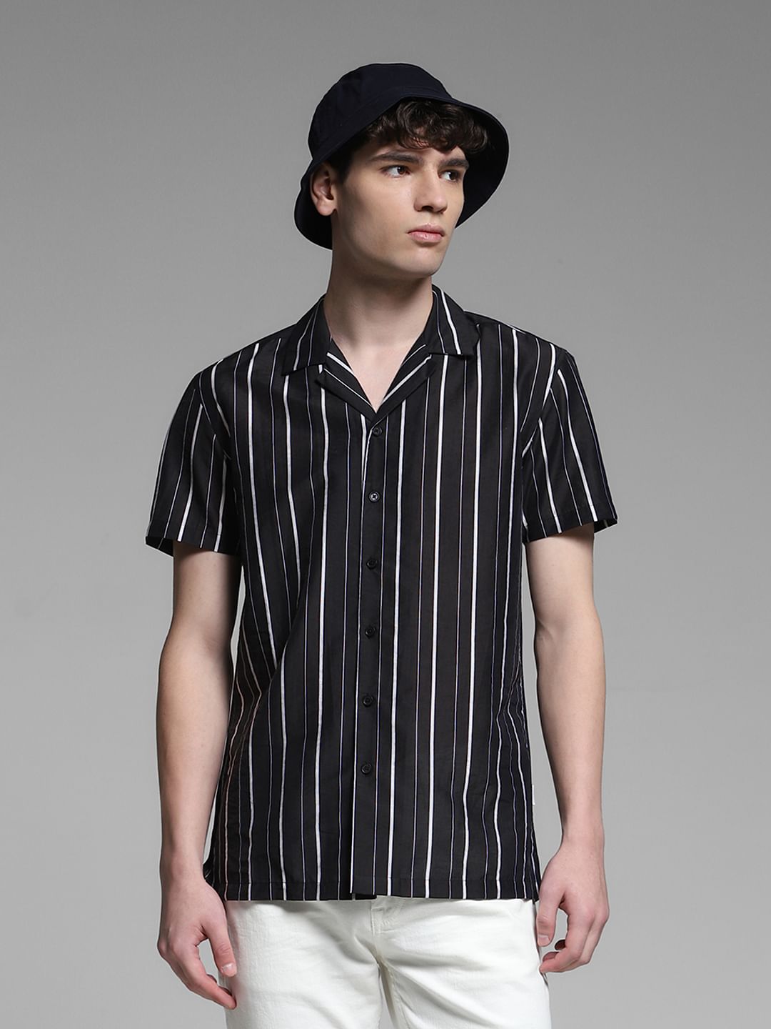 Black Striped Short Sleeves Shirt