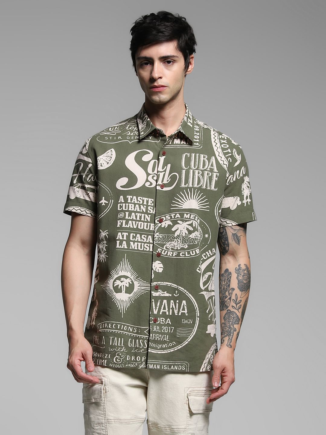 Green Printed Viscose Shirt