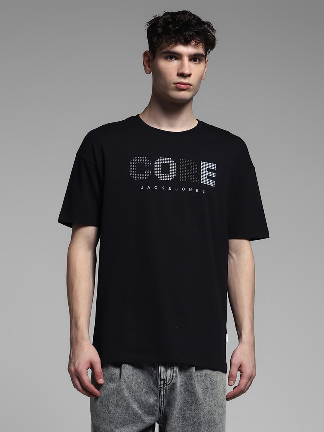 Black Embroidered Print Oversized T-shirt