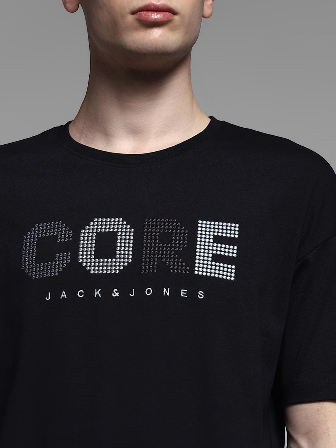 Black Embroidered Print Oversized T-shirt