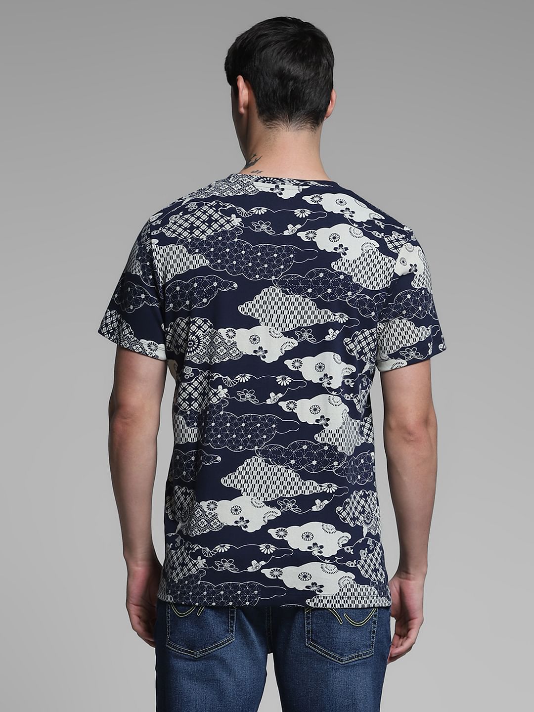 Blue Printed Cotton T-shirt