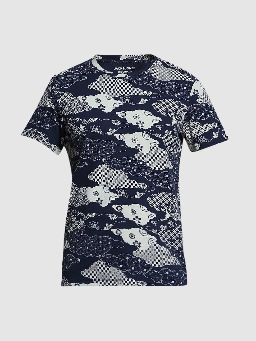 Blue Printed Cotton T-shirt
