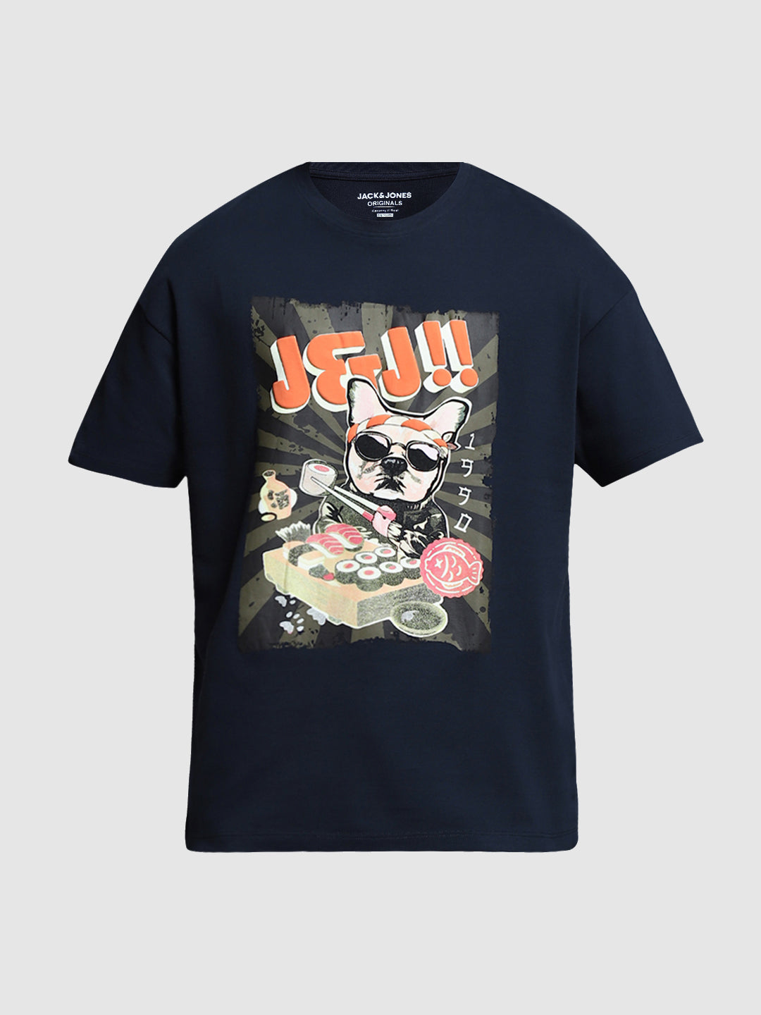 Navy Blue Printed Cotton T-shirt