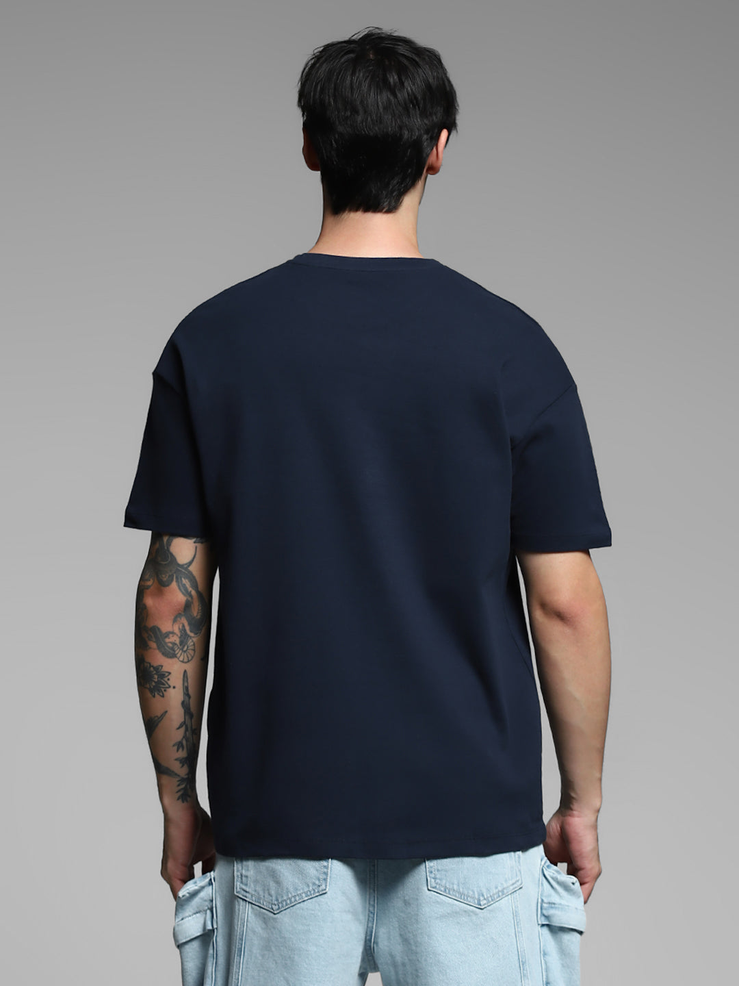 Navy Blue Printed Cotton T-shirt