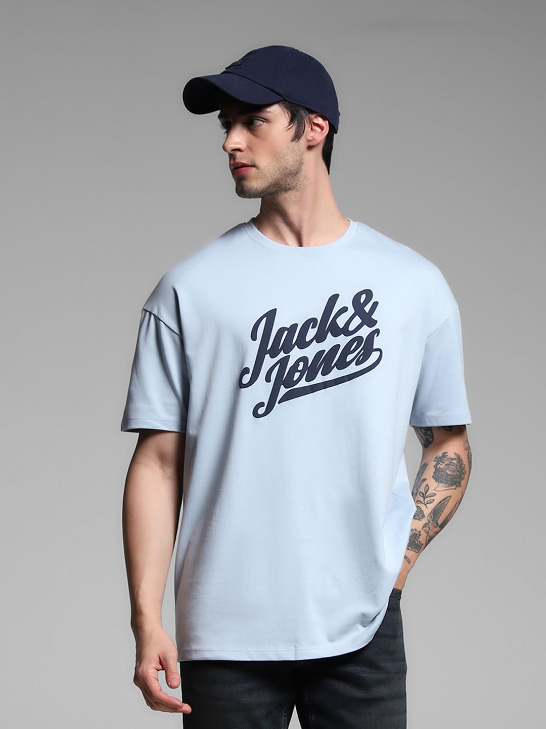Blue Logo Print Crew Neck T-shirt