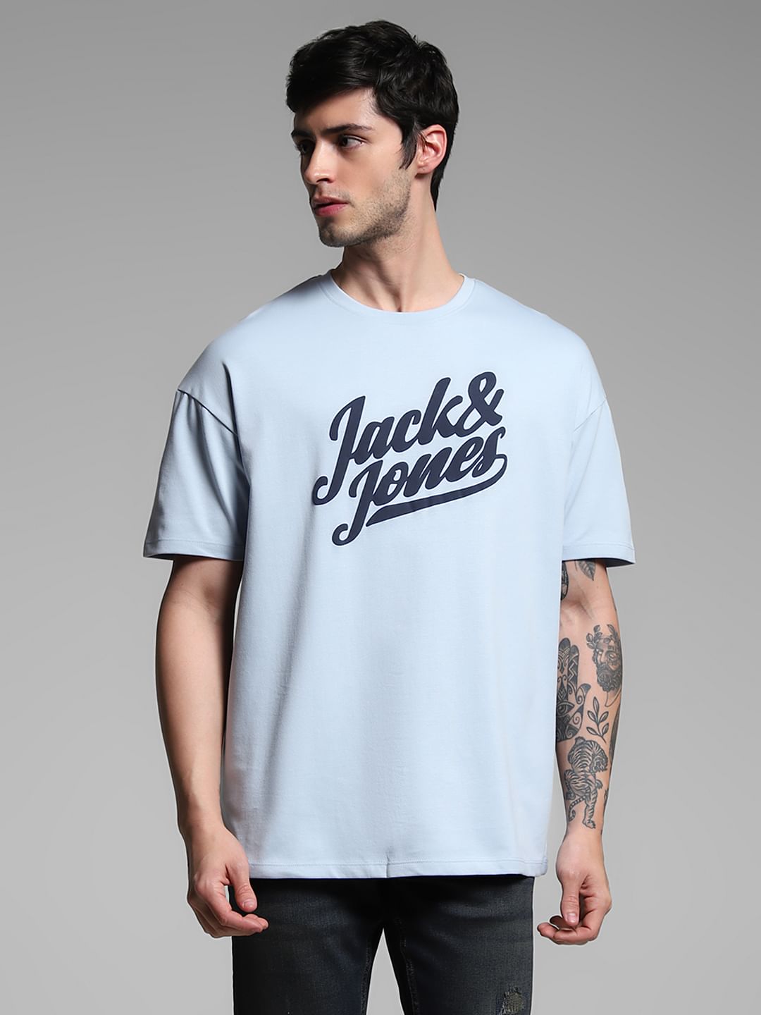 Blue Logo Print Crew Neck T-shirt