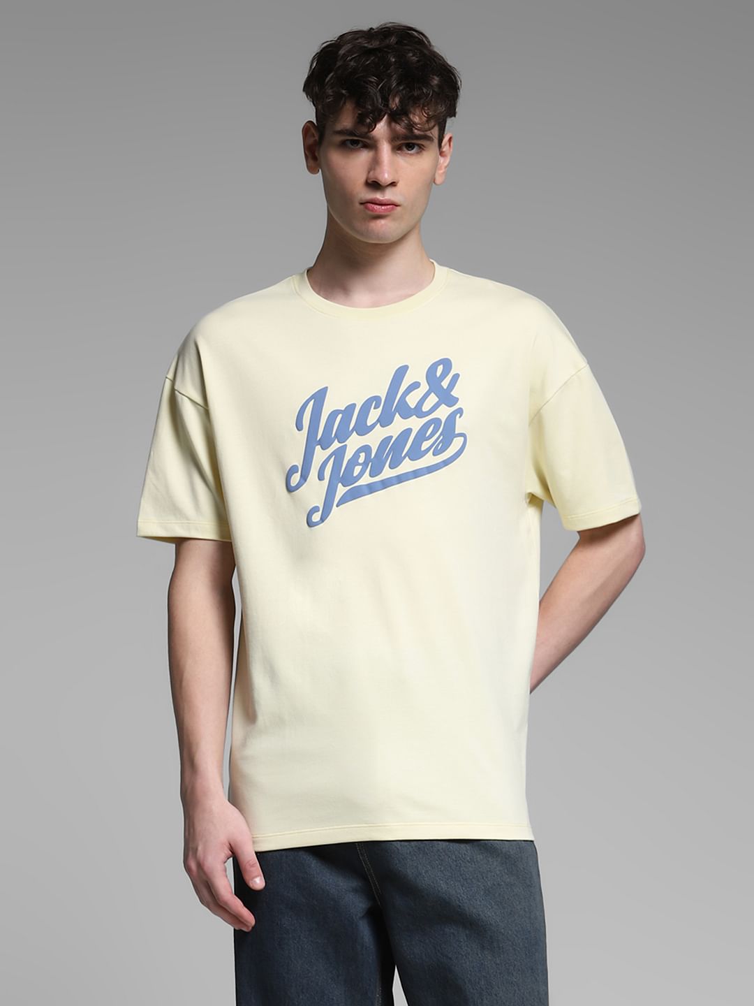 Yellow Logo Print Crew Neck T-shirt