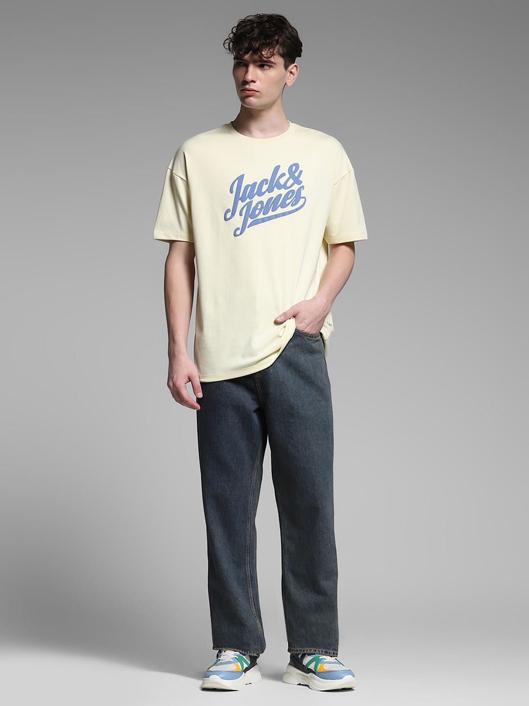 Yellow Logo Print Crew Neck T-shirt