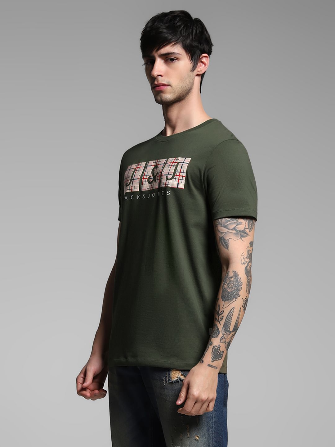 Olive Logo Print Cotton T-shirt