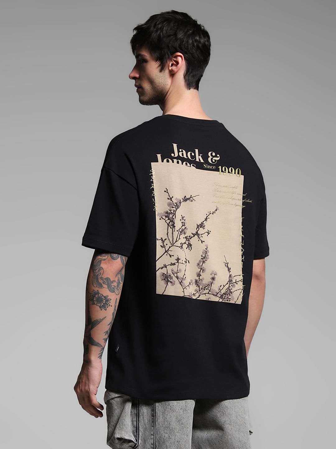 Black Graphic Print Crew Neck T-Shirt