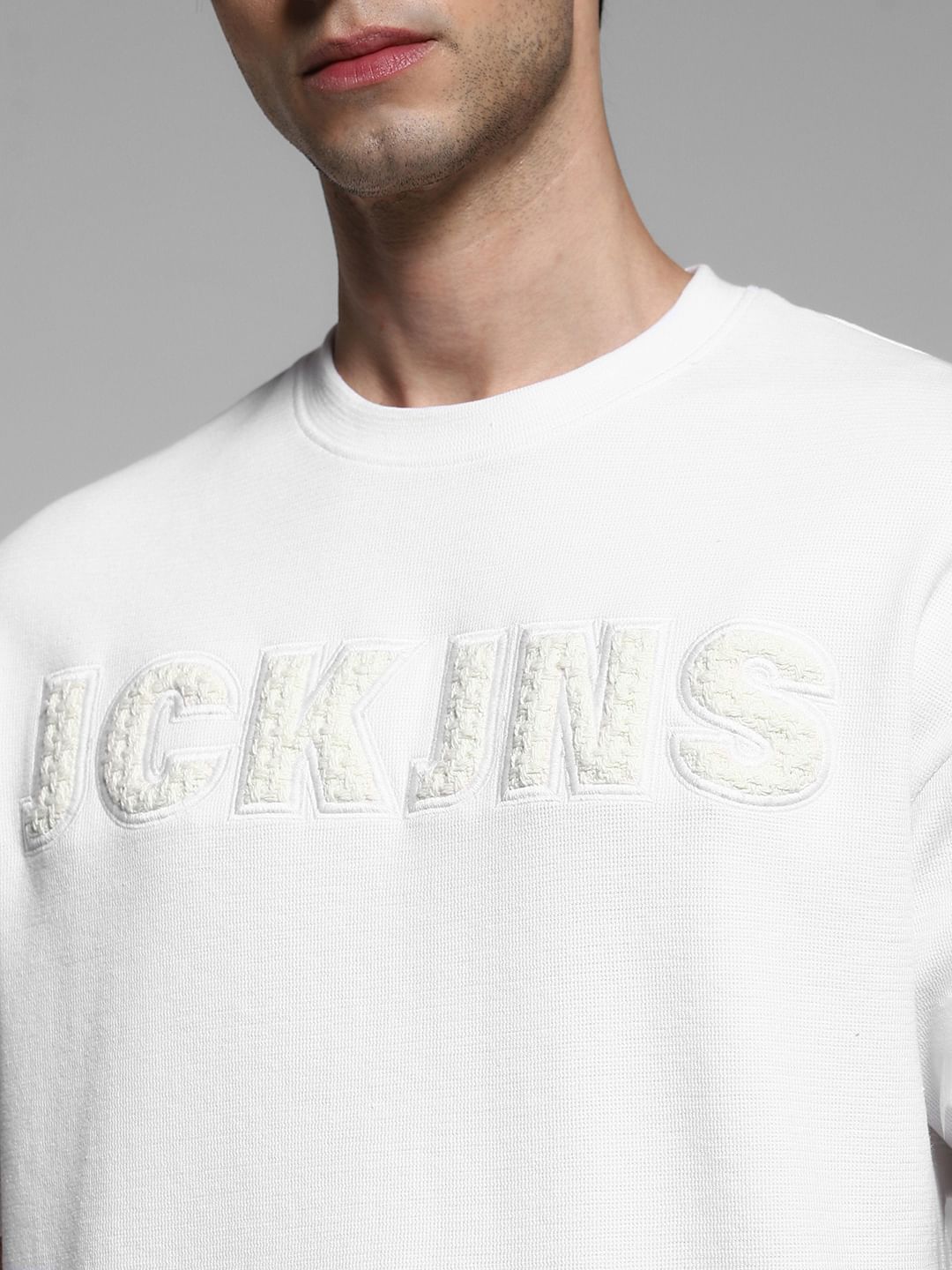 White Logo Print Crew Neck T-shirt