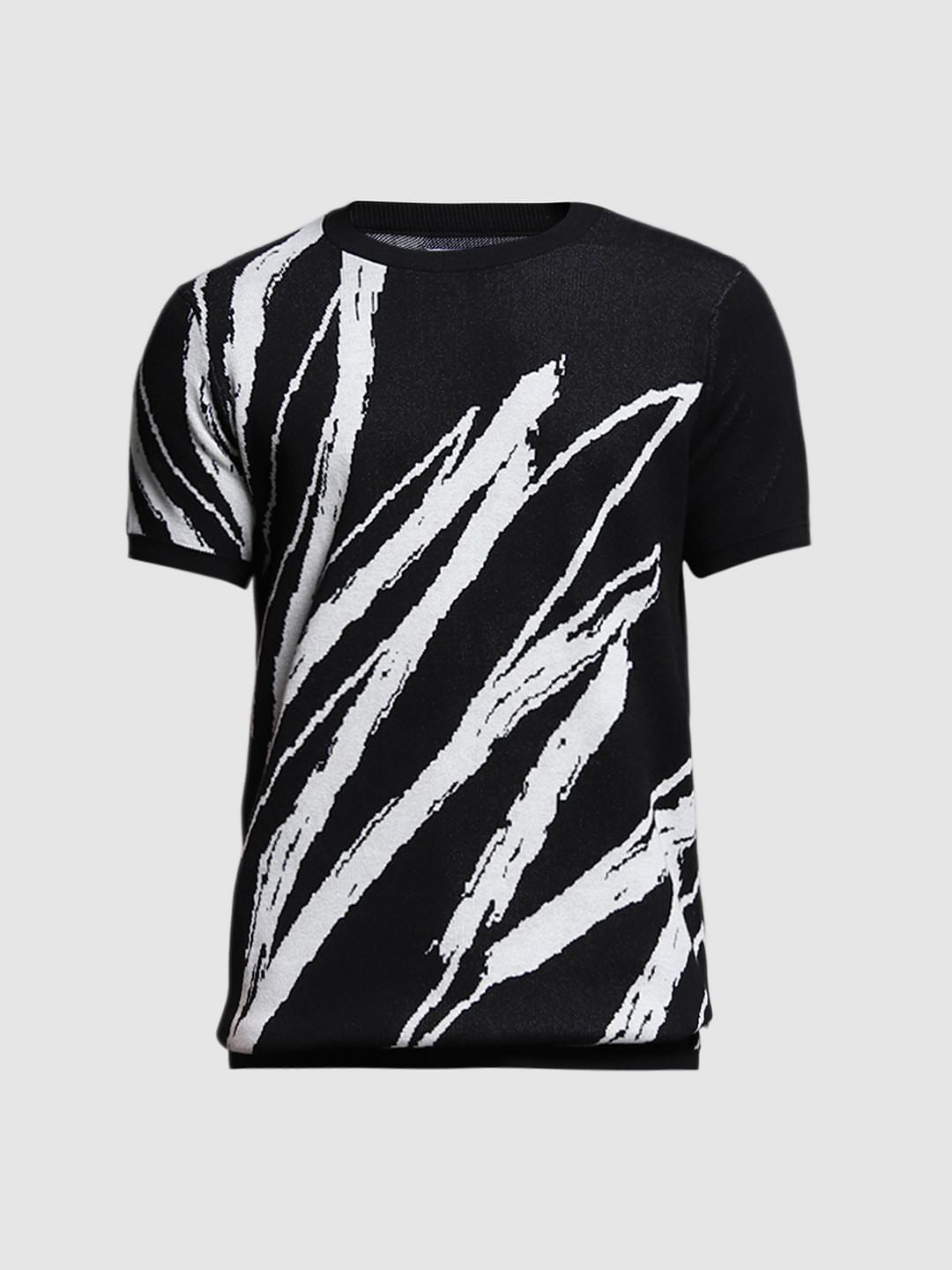 Black Abstract Print Knitted T-shirt