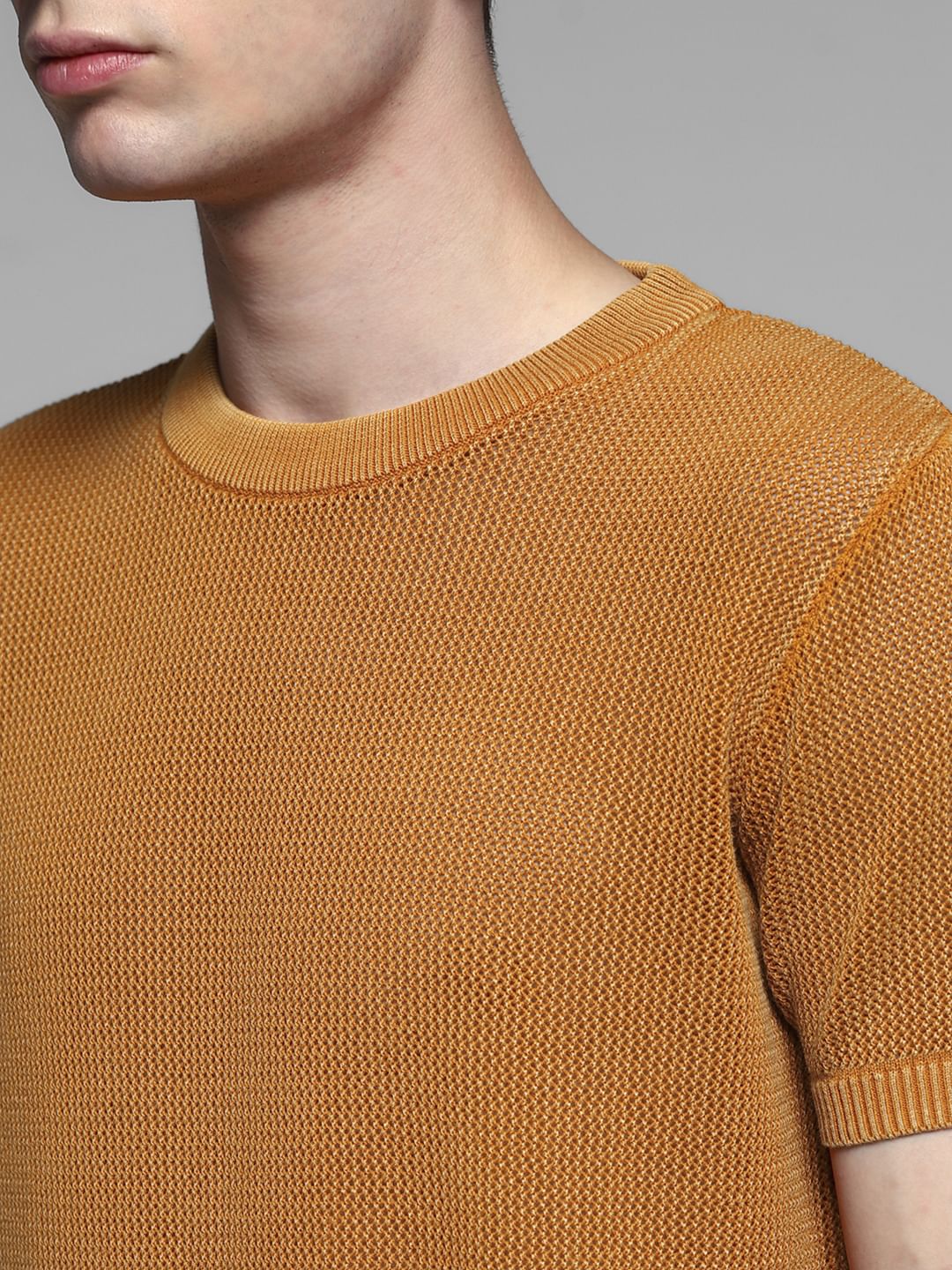 Orange Knitted Crew Neck T-shirt