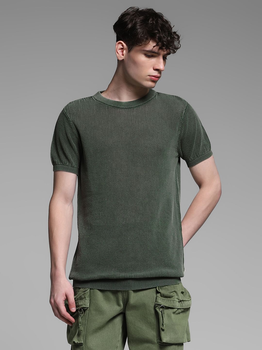 Olive Knitted Crew Neck T-shirt