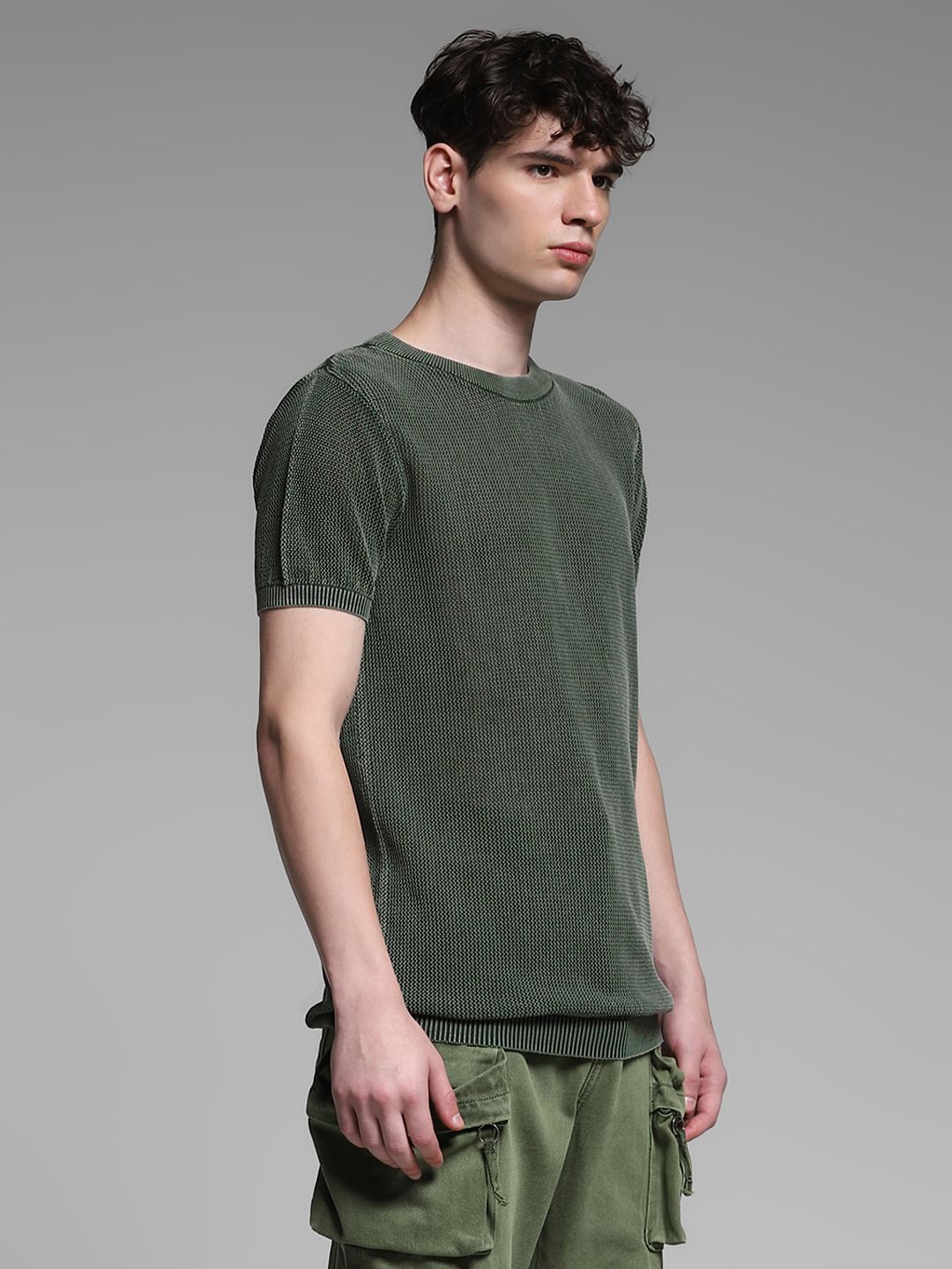 Olive Knitted Crew Neck T-shirt