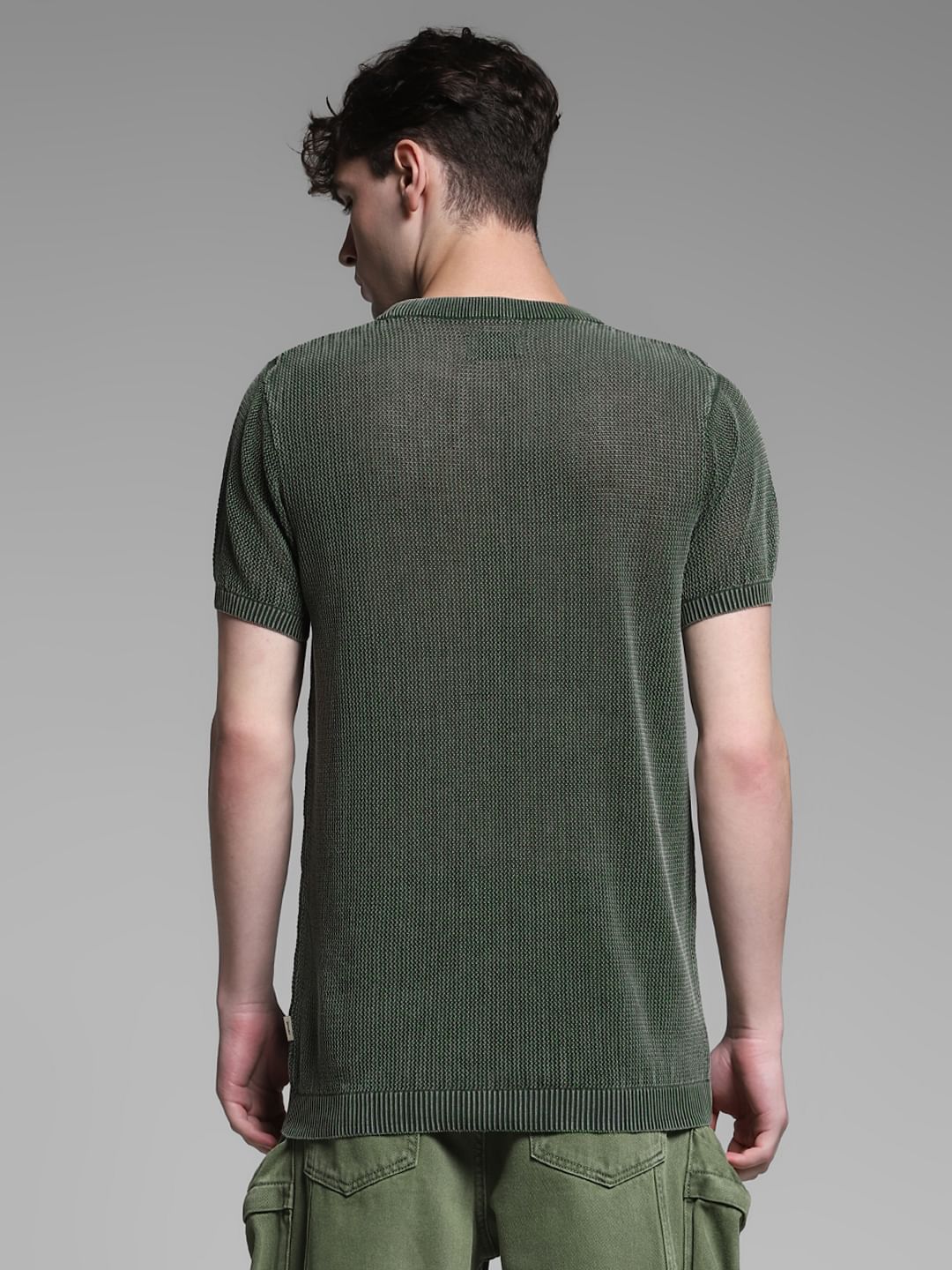 Olive Knitted Crew Neck T-shirt