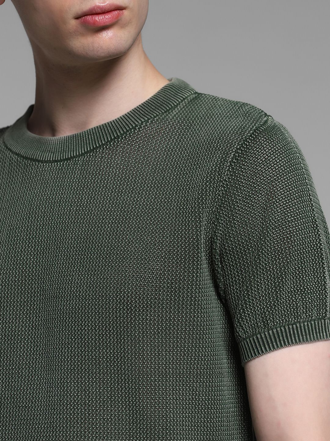 Olive Knitted Crew Neck T-shirt