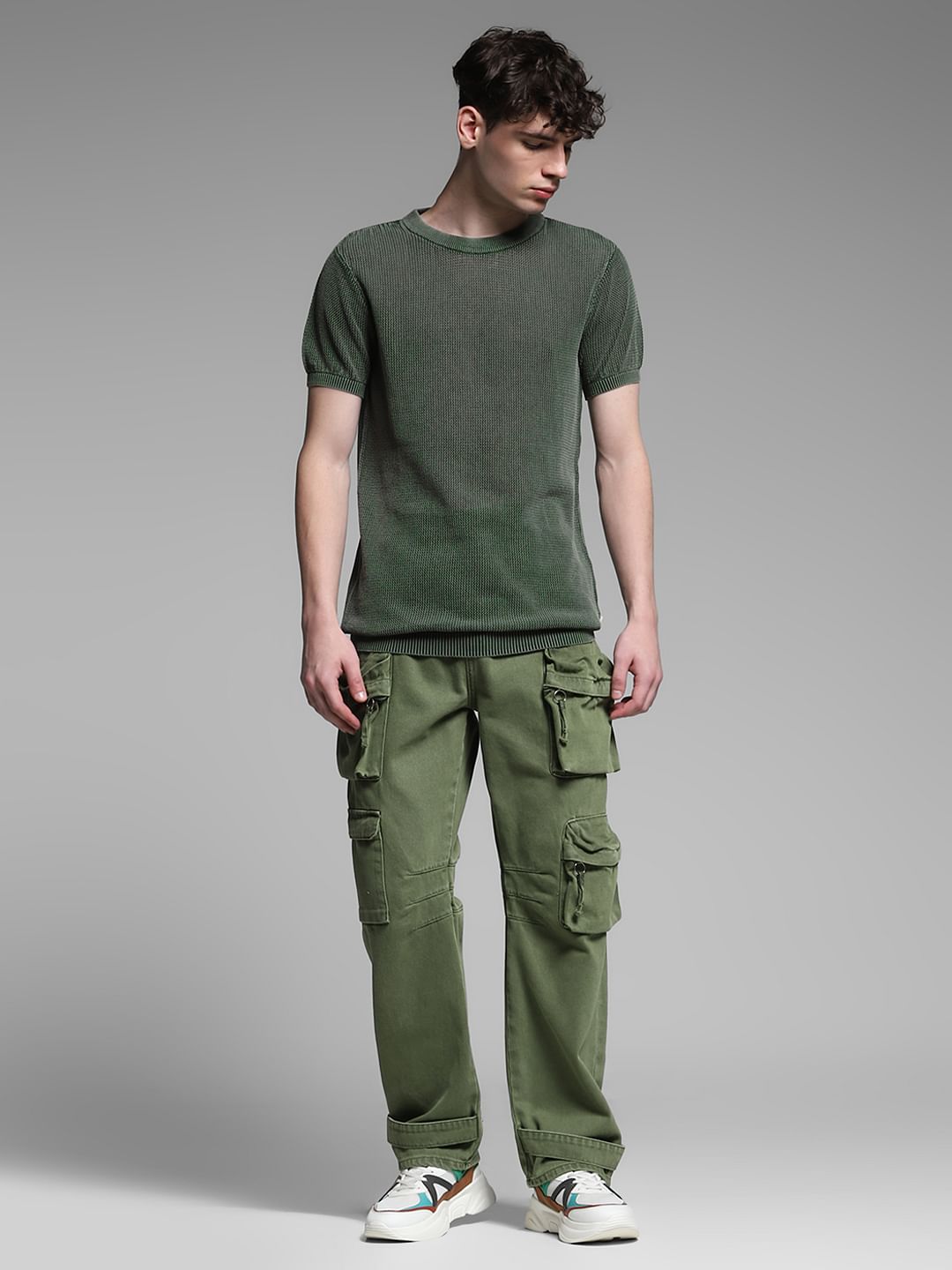 Olive Knitted Crew Neck T-shirt