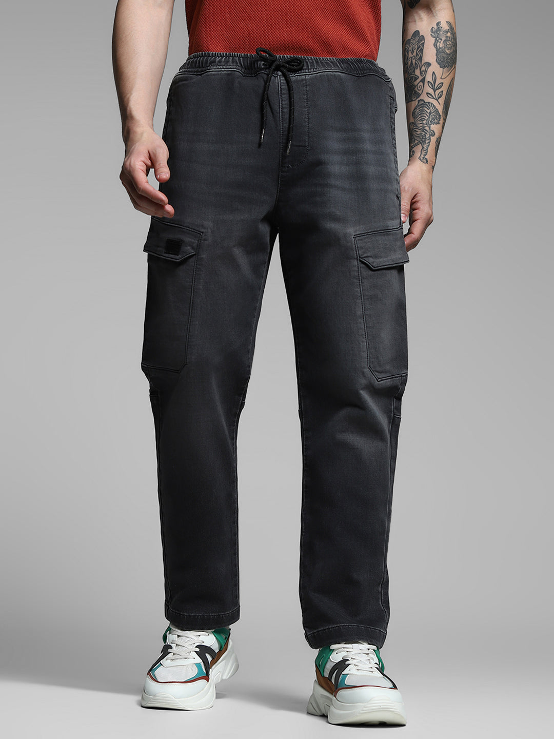 Black High Rise Cargo Jeans