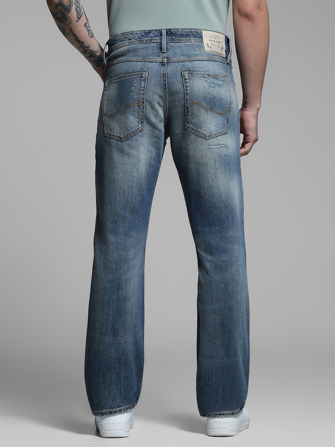 Dark Blue Low Rise Distressed Regular Fit Jeans