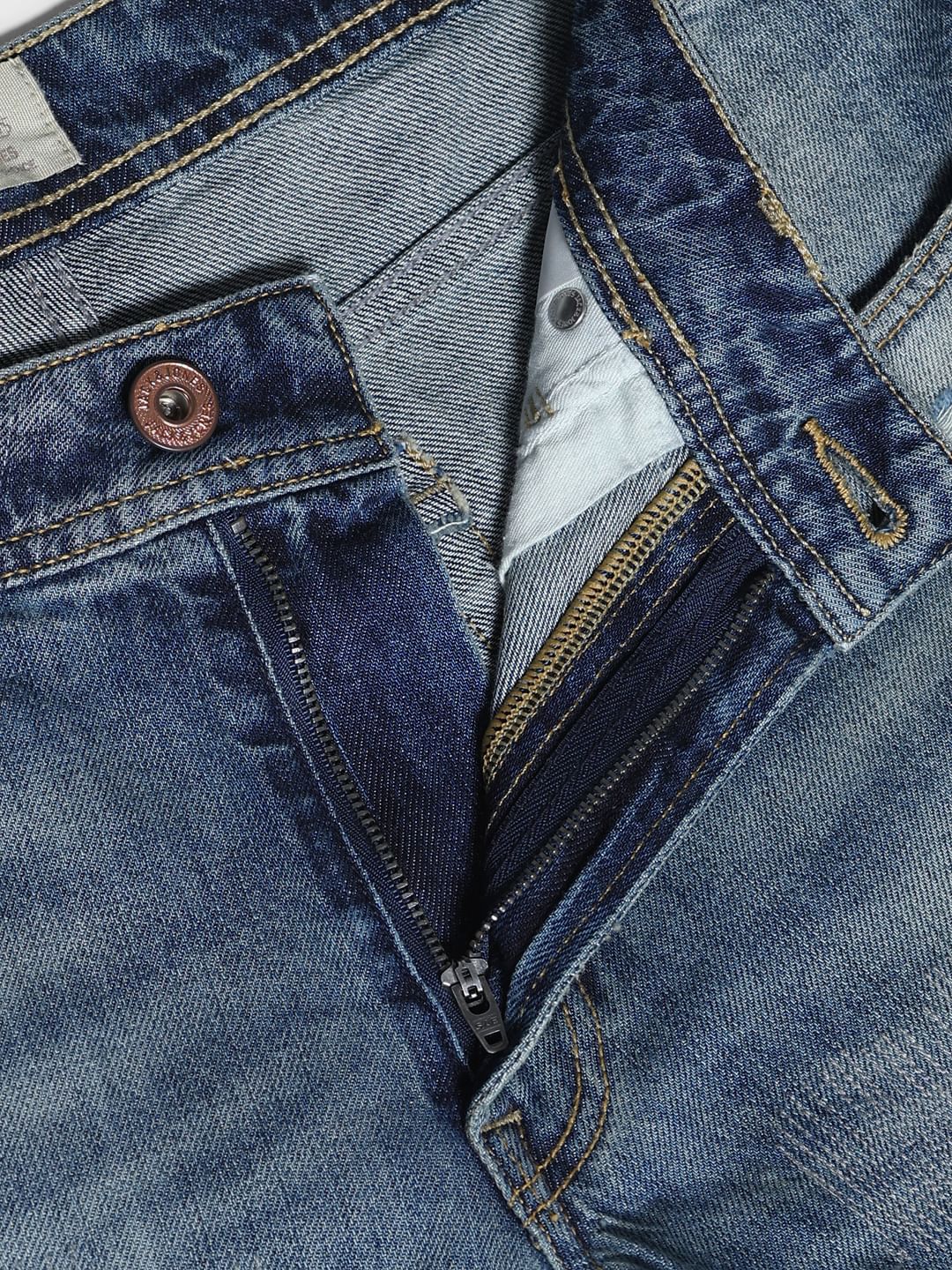 Dark Blue Low Rise Distressed Regular Fit Jeans