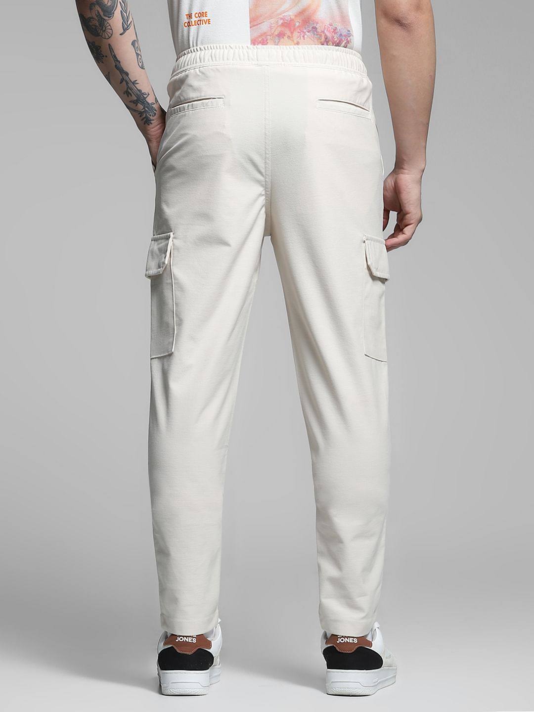Beige Mid Rise Cargo Pants