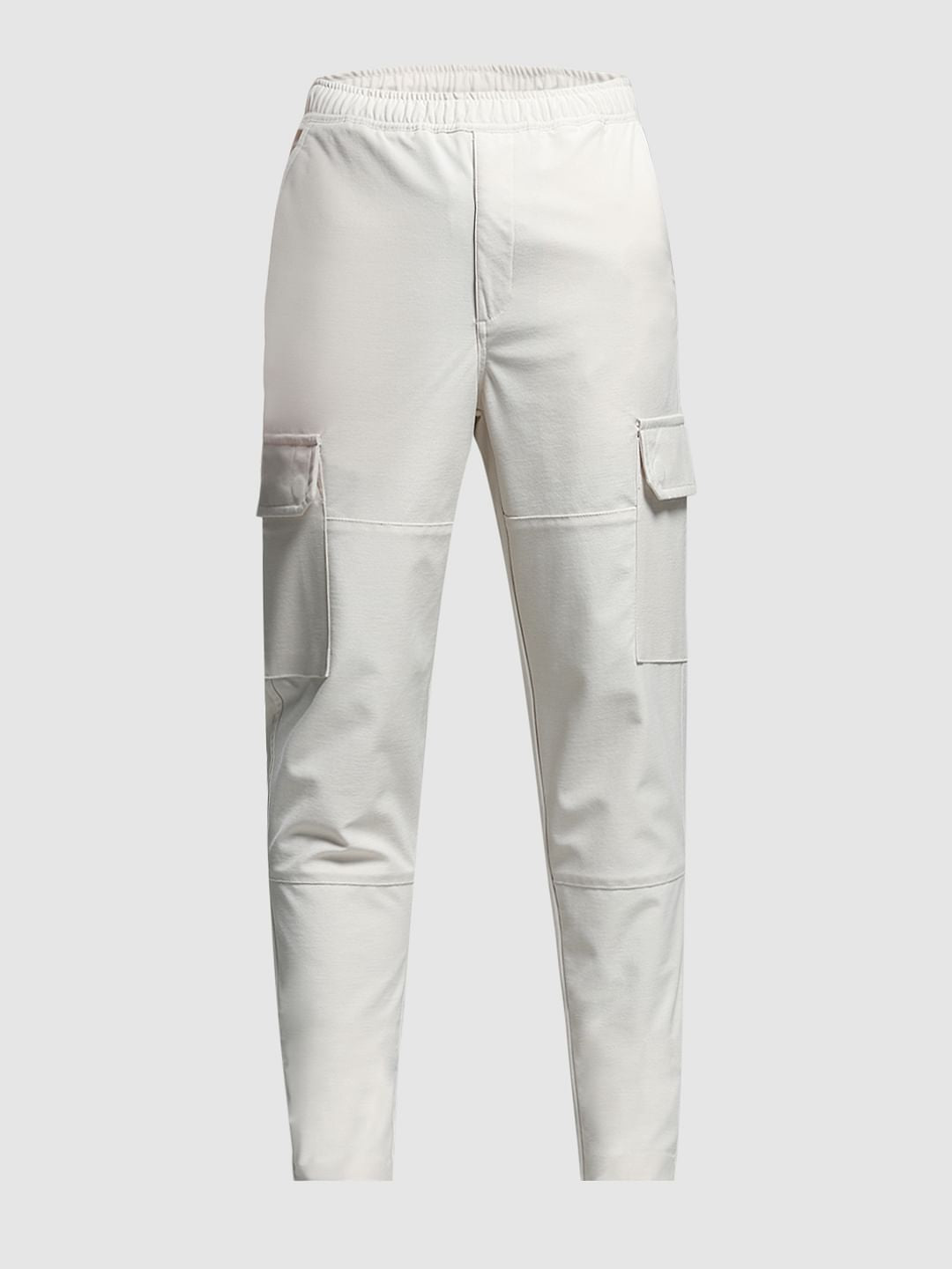 Beige Mid Rise Cargo Pants