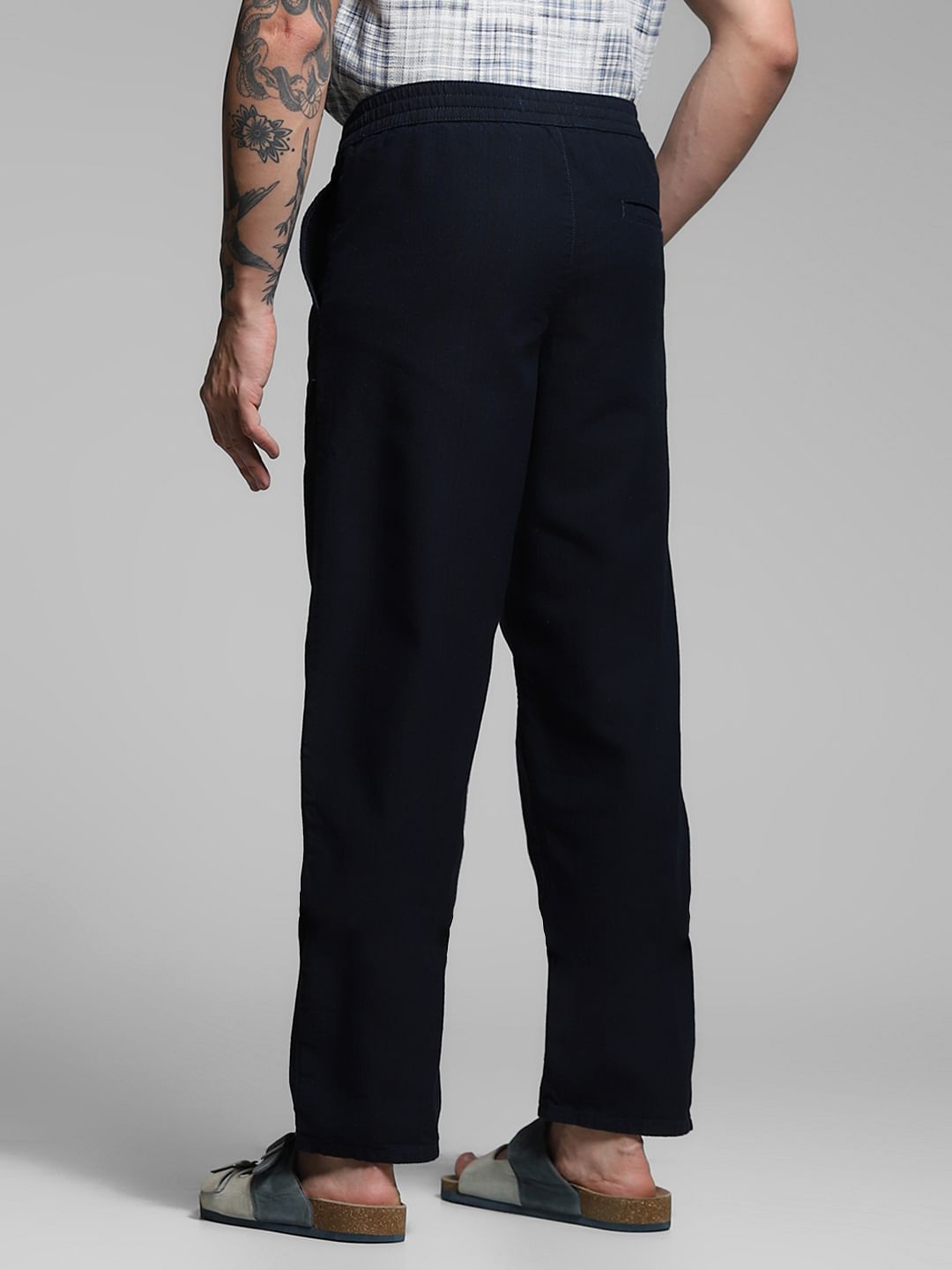 Navy Blue Mid Rise Slim Fit Pants