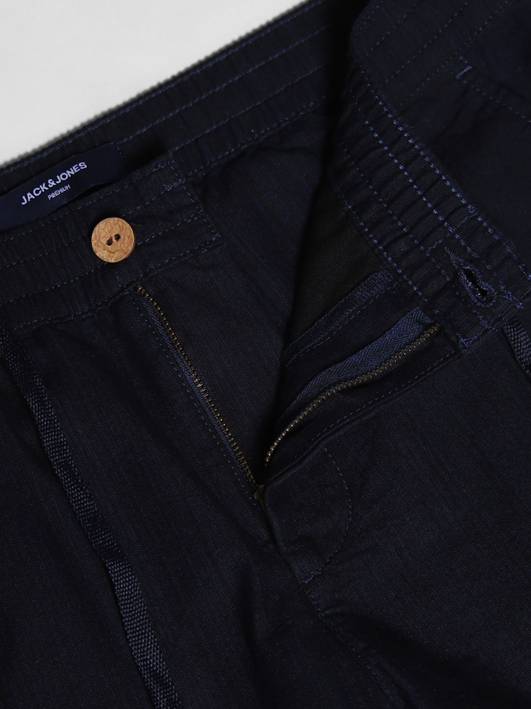 Navy Blue Mid Rise Slim Fit Pants