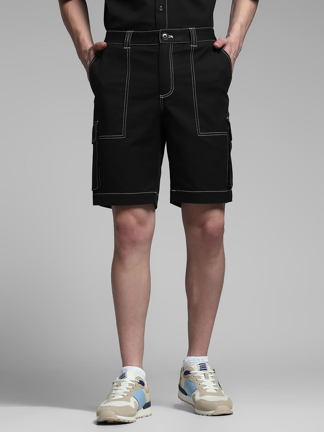 Black Contrast Stitch Co-ord Set Shorts