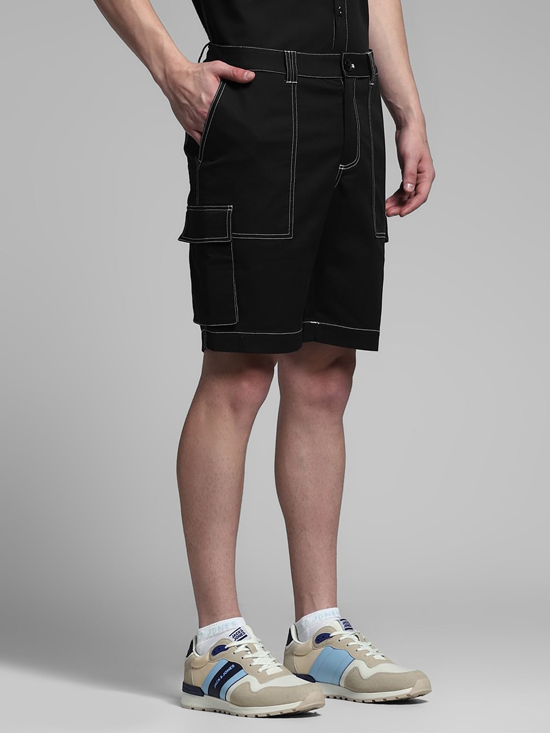 Black Contrast Stitch Co-ord Set Shorts
