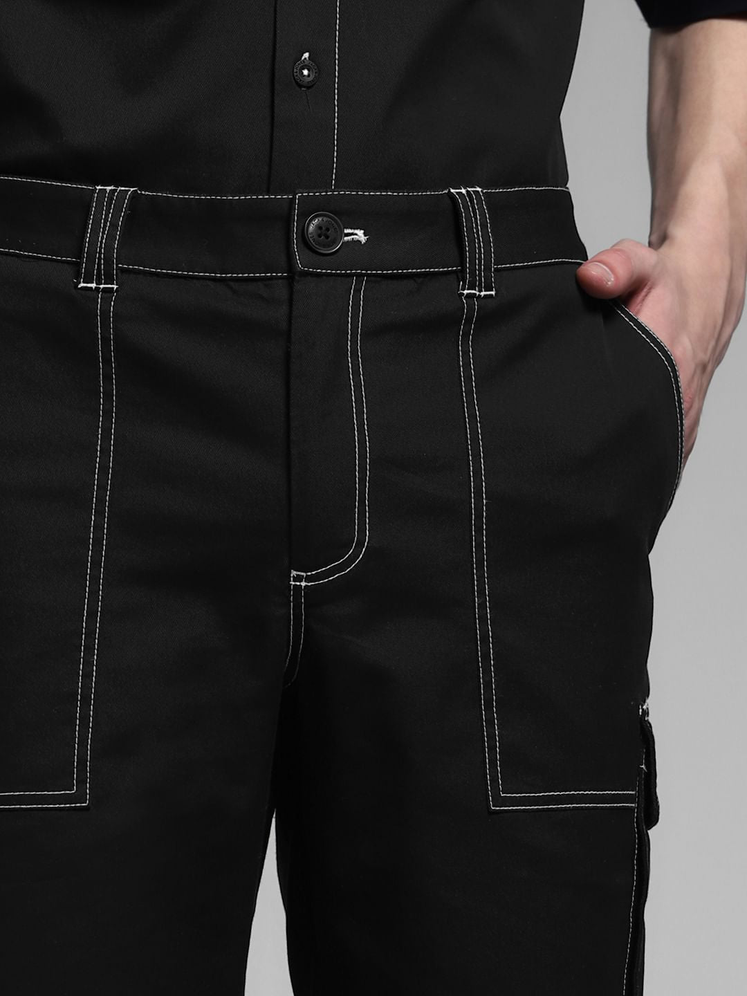 Black Contrast Stitch Co-ord Set Shorts