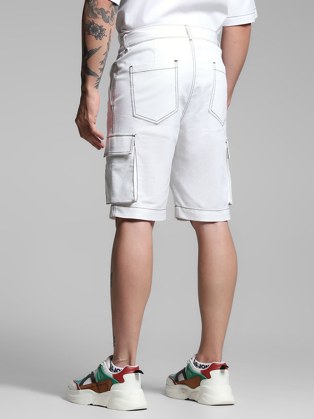 White Contrast Stitch Co-ord Set Shorts