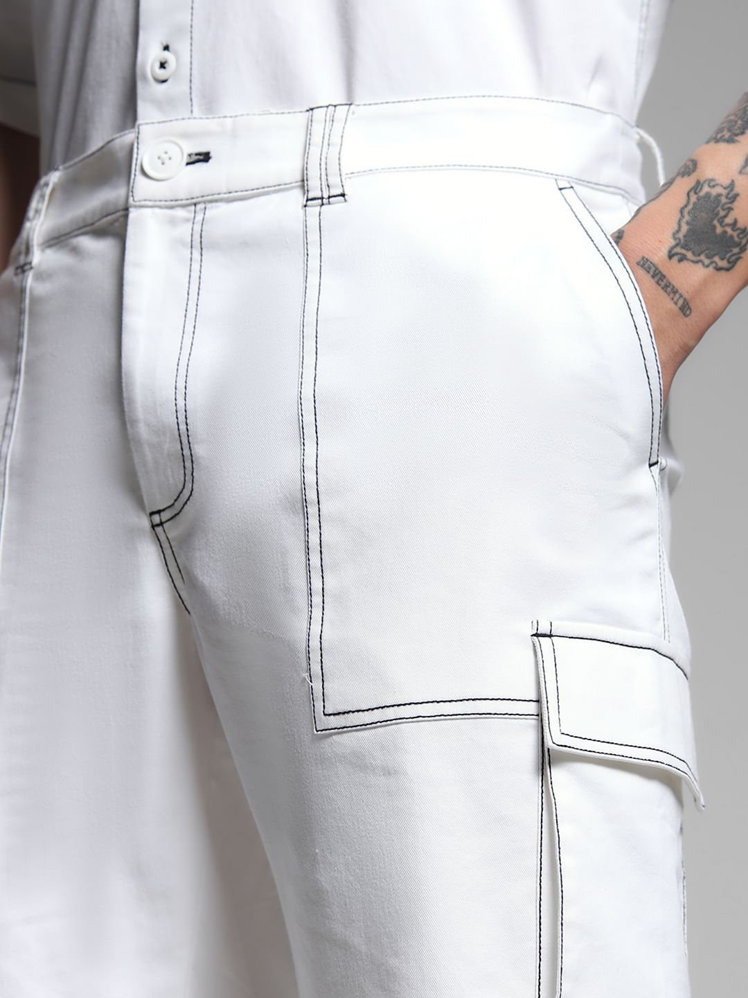 White Contrast Stitch Co-ord Set Shorts